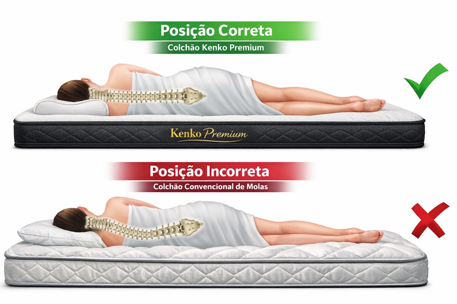 Postura correta com colchão Kenko Premium